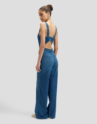 Slim Lightweight Cut Out Jumpsuit in Blue Arrow