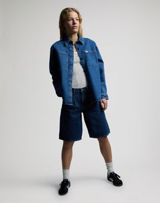Relaxed Drapey Jort in Overt Wash