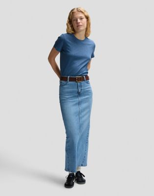 Regular Maxi Skirt Back Slit in Tinted Blue