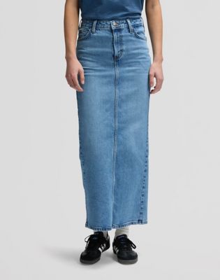 Regular Maxi Skirt Back Slit in Tinted Blue