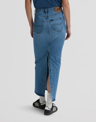 Regular Maxi Skirt Back Slit in Tinted Blue