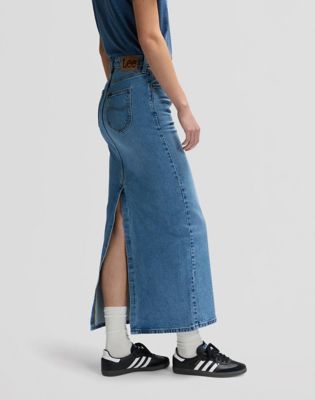 Regular Maxi Skirt Back Slit in Tinted Blue