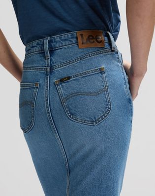 Regular Maxi Skirt Back Slit in Tinted Blue