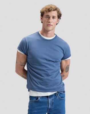 Twin Pack Slim Crew Tees in Academy Blue & Natural