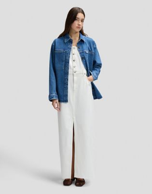 Slim Maxi Denim Dress in Powder White