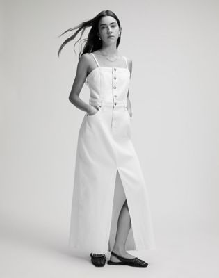 Slim Maxi Denim Dress in Powder White