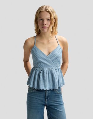 Slim Peplum Cami Shirt in Indigo Stripe Dobby