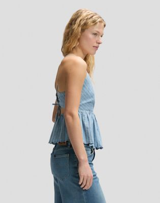 Slim Peplum Cami Shirt in Indigo Stripe Dobby