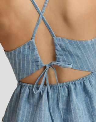Slim Peplum Cami Shirt in Indigo Stripe Dobby