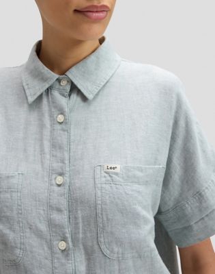 Short Sleeve Loose Utility Shirt in Desert Sage
