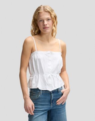 Slim Lace Trim Cami Shirt in Bright White