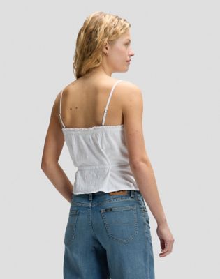 Slim Lace Trim Cami Shirt in Bright White