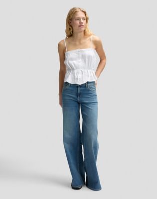 Slim Lace Trim Cami Shirt in Bright White
