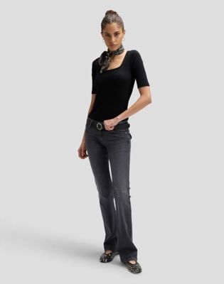 Slim Squared Neck Tee in Black
