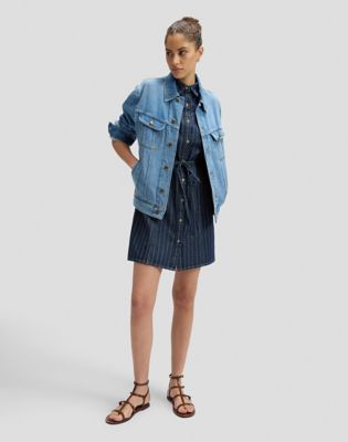 Slim Sleeveless Mini Denim Dress in Indigo Rush