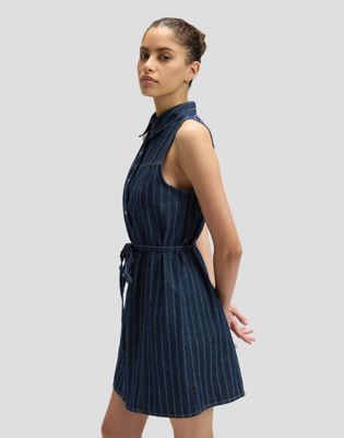 Slim Sleeveless Mini Denim Dress in Indigo Rush
