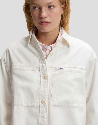 Workwear Relaxed Utility Overshirt in Powder White