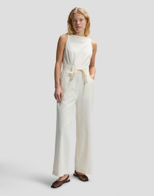 Loose Boatneck Jumpsuit in Natural