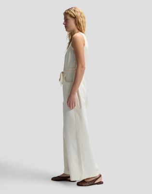 Loose Boatneck Jumpsuit in Natural