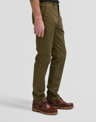 Slim Lightweight Chino Trousers in Olive Moss