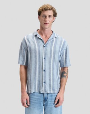 Relaxed Lightweight Resort Shirt in Academy Blue Stripe