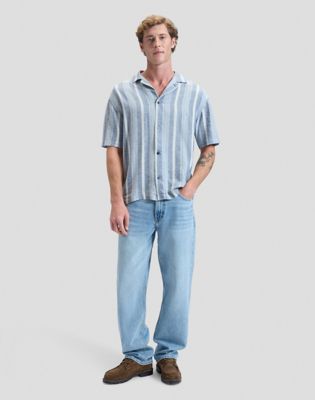 Relaxed Lightweight Resort Shirt in Academy Blue Stripe