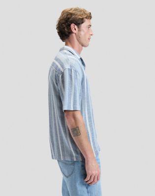 Relaxed Lightweight Resort Shirt in Academy Blue Stripe