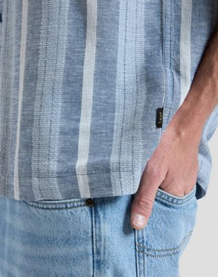 Relaxed Lightweight Resort Shirt in Academy Blue Stripe