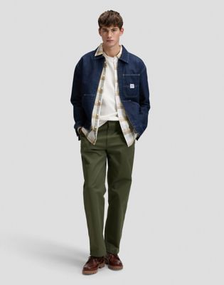 Workwear Loose Lightweight Chino Trousers in Oak Moss
