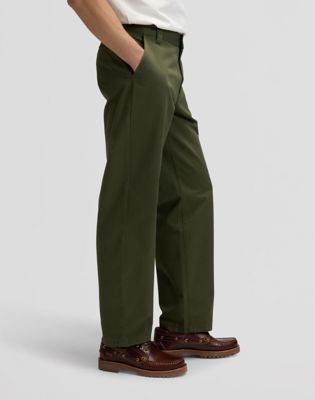 Workwear Loose Lightweight Chino Trousers in Oak Moss