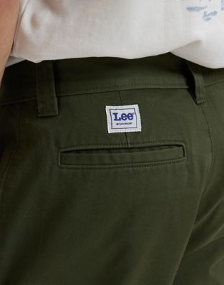 Workwear Loose Lightweight Chino Trousers in Oak Moss