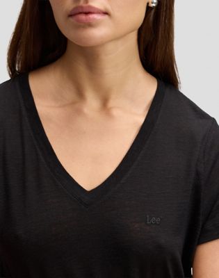V Neck Regular Tee in Black
