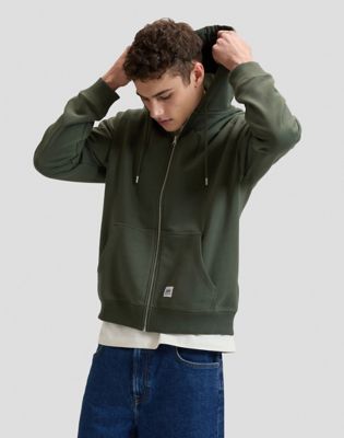 Workwear Relaxed Full Zip Hoodie in Oak Moss