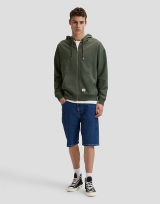 Workwear Relaxed Full Zip Hoodie in Oak Moss