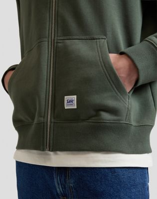 Workwear Relaxed Full Zip Hoodie in Oak Moss