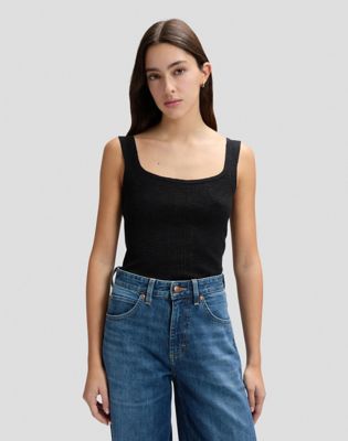 Slim Knitted Tank Top in Black