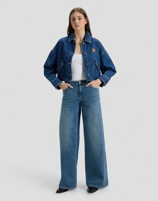 Cropped Denim Jacket in Mid Dark