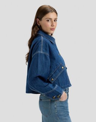 Cropped Denim Jacket in Mid Dark