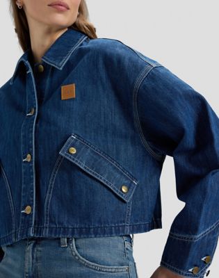 Cropped Denim Jacket in Mid Dark