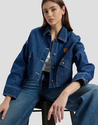 Cropped Denim Jacket in Mid Dark
