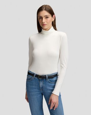 Slim Long Sleeve Turtleneck Top in Ecru