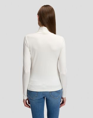 Slim Long Sleeve Turtleneck Top in Ecru