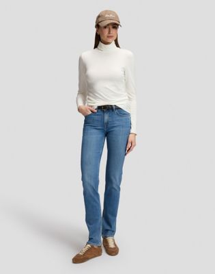 Slim Long Sleeve Turtleneck Top in Ecru