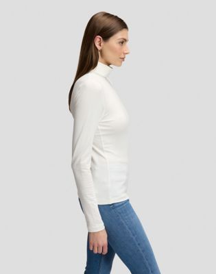 Slim Long Sleeve Turtleneck Top in Ecru
