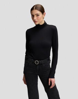 Slim Long Sleeve Turtleneck Top in Black