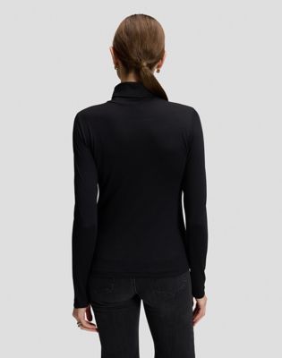 Slim Long Sleeve Turtleneck Top in Black