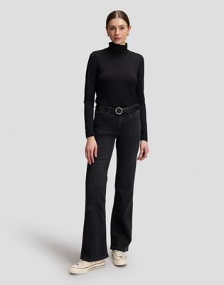 Slim Long Sleeve Turtleneck Top in Black