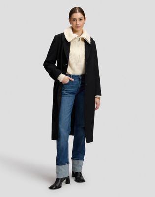 Relaxed Long Wool Coat in Black