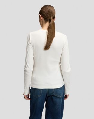 Slim Long Sleeve Waffle Henley Tee in Ecru