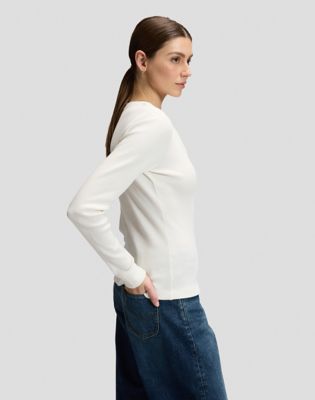 Slim Long Sleeve Waffle Henley Tee in Ecru